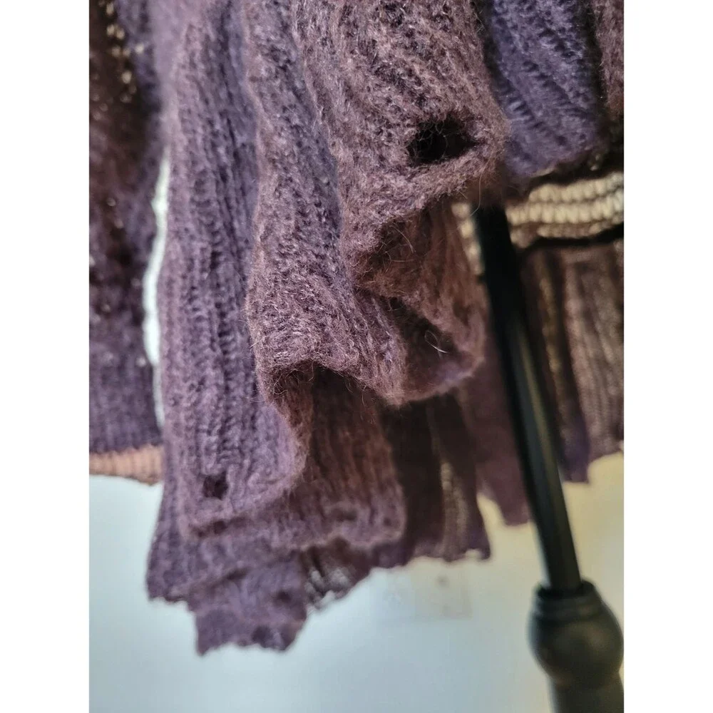 Free People Float On Peplum Sweater Mohair Blackberry Boho Cozy Oversized Neck S